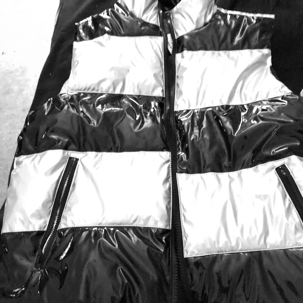 Puffy vest metallic colored silver and black